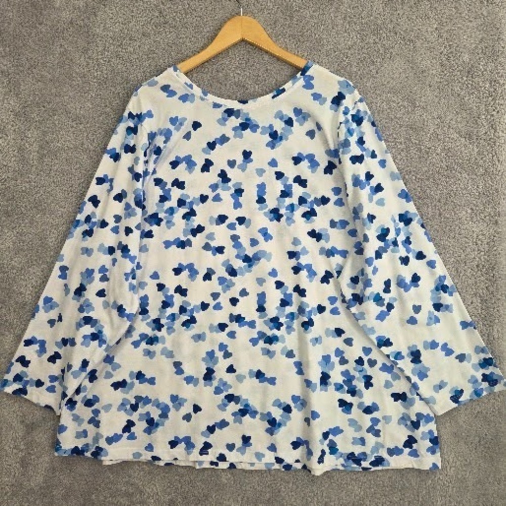 Woman Within T-Shirt Women's 4X Blue Heart Print Long Sleeve Cotton Blend Top - Picture 8 of 11